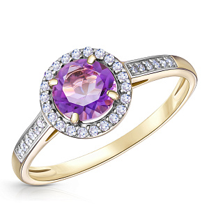 Кольцо из желтого золота с аметистом, бриллиантами