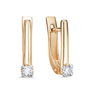 Серьги с английским замком из красного золота с бриллиантом