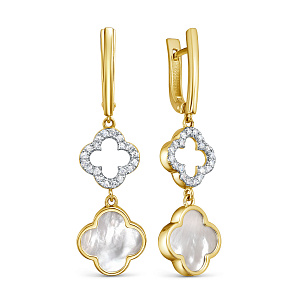 Серьги с английским замком из желтого золота с перламутром