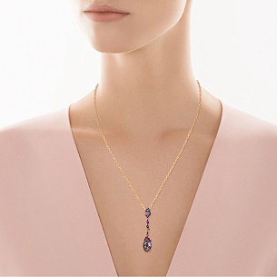 Подвеска из красного золота с бриллиантами, сапфирами, цветными