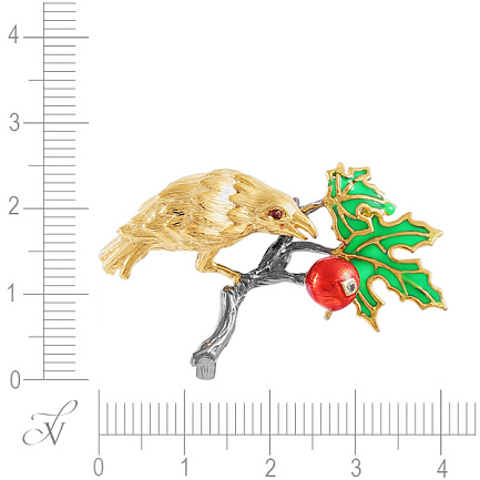 Брошь из серебра с гранатом, топазом