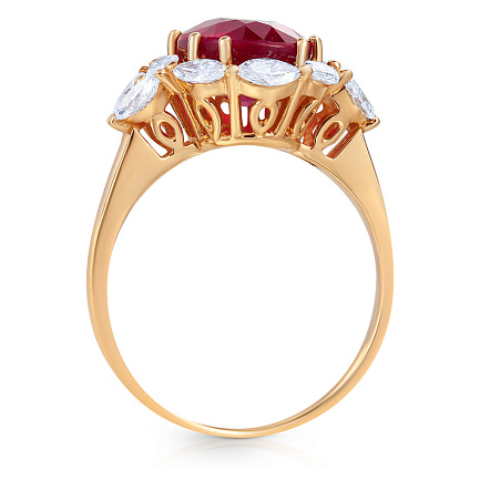 Кольцо из желтого золота с бриллиантами, рубином