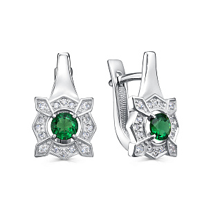 Серьги с английским замком из серебра с изумрудом