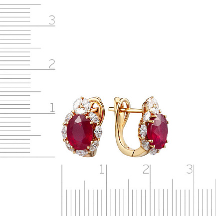 Серьги из желтого золота с бриллиантами, рубинами