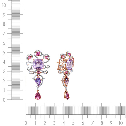 Серьги из красного золота с бриллиантами, аметистами