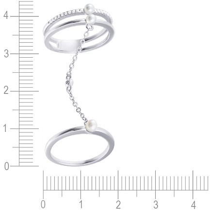 Кольцо из серебра с жемчугом, фианитом