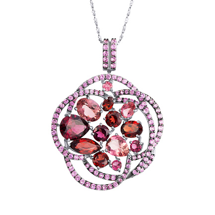 Подвеска из белого золота с гранатами, родолитами