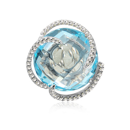 Кольцо из белого золота с бриллиантами, топазом