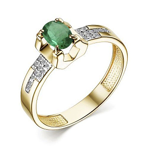 Кольцо из желтого золота с бриллиантами, изумрудом