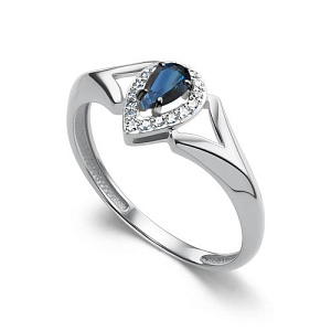 Кольцо из белого золота с бриллиантами, сапфиром