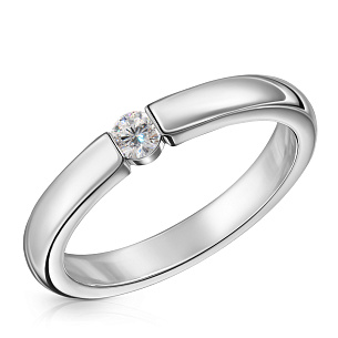 Кольцо обручальное из белого золота с бриллиантом