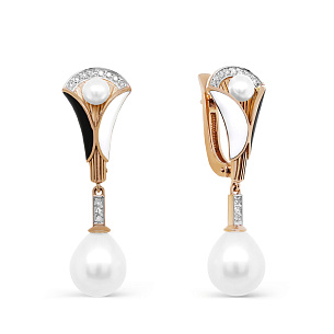 Серьги с английским замком из красного золота с жемчугом