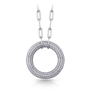 Колье из серебра с фианитом, плетение якорное с удлиненным звеном