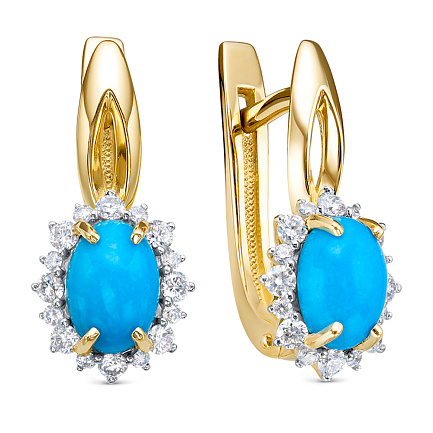 Серьги из желтого золота с бриллиантами, бирюзой