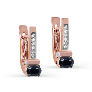 Серьги с английским замком из красного золота с сапфиром