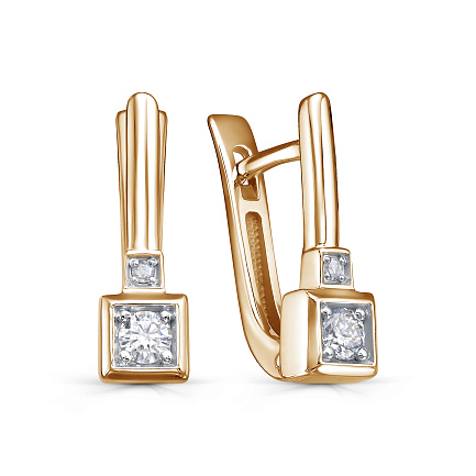 Серьги с английским замком из красного золота с бриллиантами