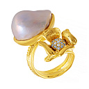 Кольцо из серебра с жемчугом, фианитом