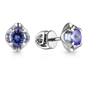 Пусеты из белого золота с бриллиантами и танзанитом