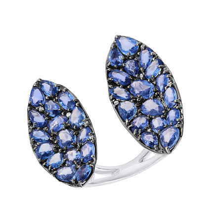 Кольцо из белого золота с бриллиантами, сапфирами