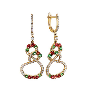 Серьги с английским замком из желтого золота с сапфиром