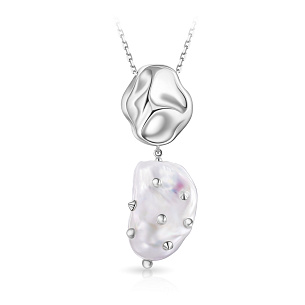 Колье из серебра с жемчугом, плетение якорное