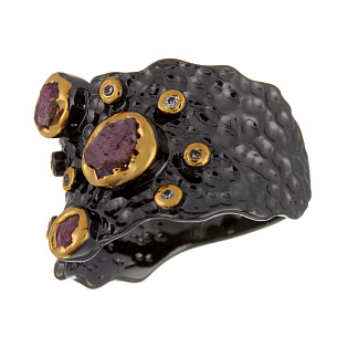 Кольцо из серебра с цоизитами, фианитами