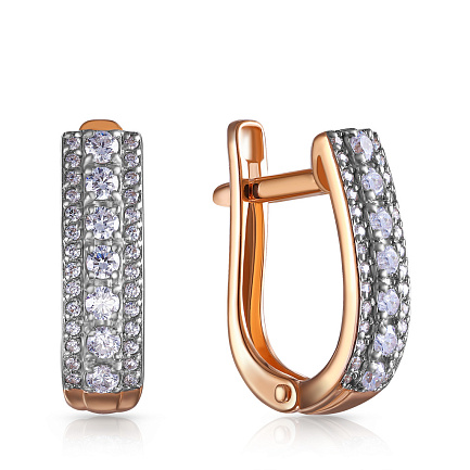 Серьги с английским замком из красного золота с фианитом