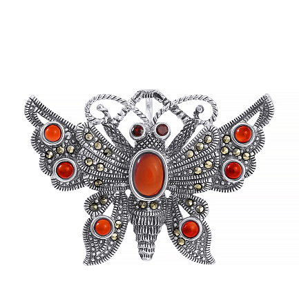 Брошь из серебра с агатом, гранатом