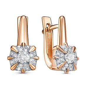 Серьги с английским замком из красного золота с бриллиантами