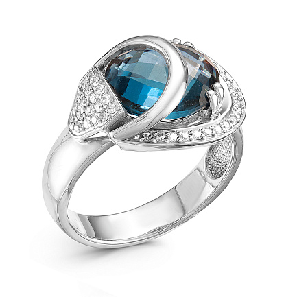 Кольцо из белого золота с бриллиантами, топазом