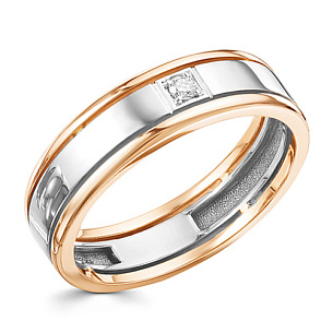 Кольцо обручальное из комбинированного золота с бриллиантом