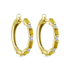 Серьги с английским замком из желтого золота с бриллиантами