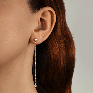 Серьги Пусеты из желтого золота с фианитом