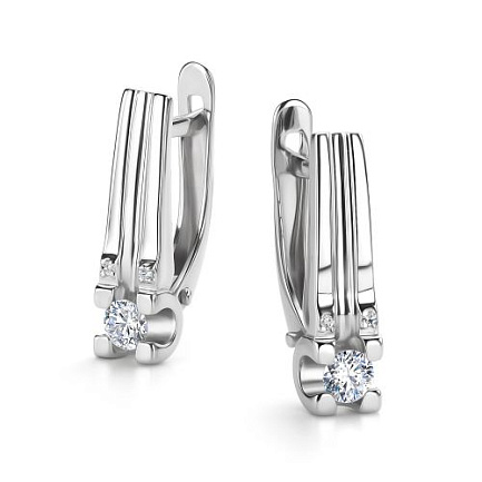 Серьги с английским замком из белого золота с бриллиантами