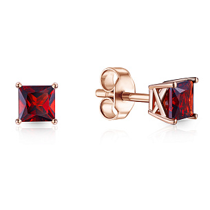 Серьги Пусеты из красного золота с гранатом