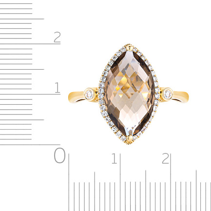 Кольцо из желтого золота с бриллиантами, раухтопазом