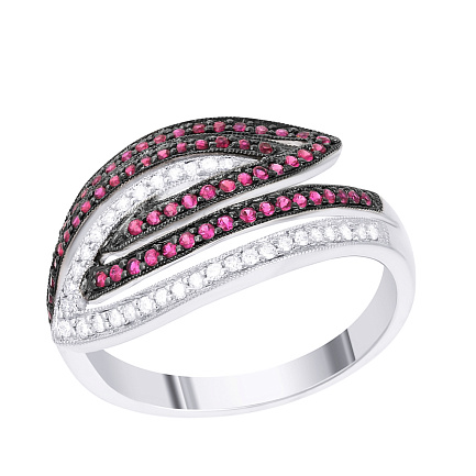 Кольцо из белого золота с бриллиантами, рубинами