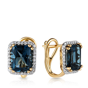 Серьги с английским замком из желтого золота с бриллиантами