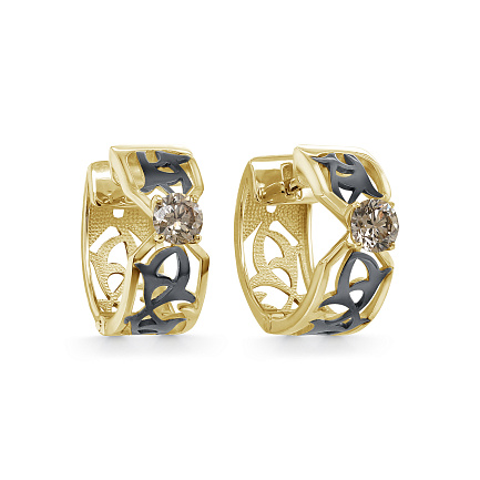 Серьги с английским замком из желтого золота с бриллиантами