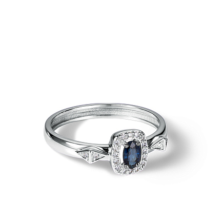 Кольцо из белого золота с бриллиантами, сапфиром
