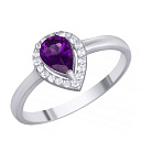 Кольцо из серебра с аметистом, фианитом