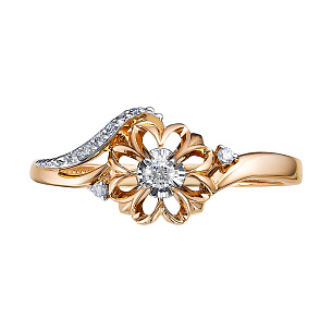 Кольцо из красного золота с бриллиантом