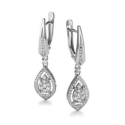 Серьги с английским замком из белого золота с бриллиантами