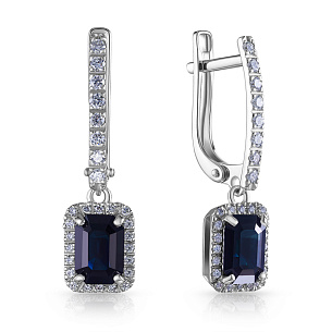 Серьги с английским замком из белого золота с сапфиром