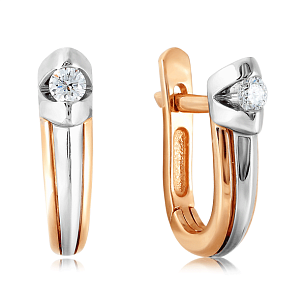 Серьги с английским замком из красного золота с бриллиантом