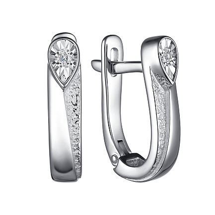 Серьги с английским замком из серебра с бриллиантами