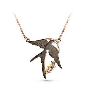 Колье из красного золота с бриллиантом, сапфирами