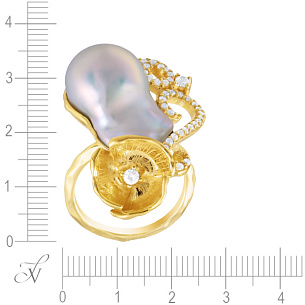 Кольцо из серебра с жемчугом, фианитом