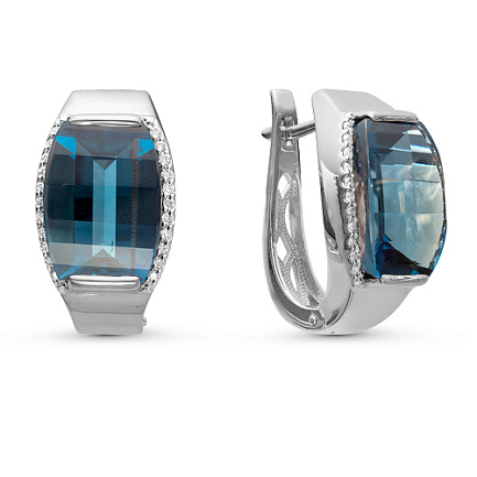 Серьги из белого золота с бриллиантами, топазами