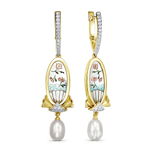 Серьги с английским замком из желтого золота с бриллиантами